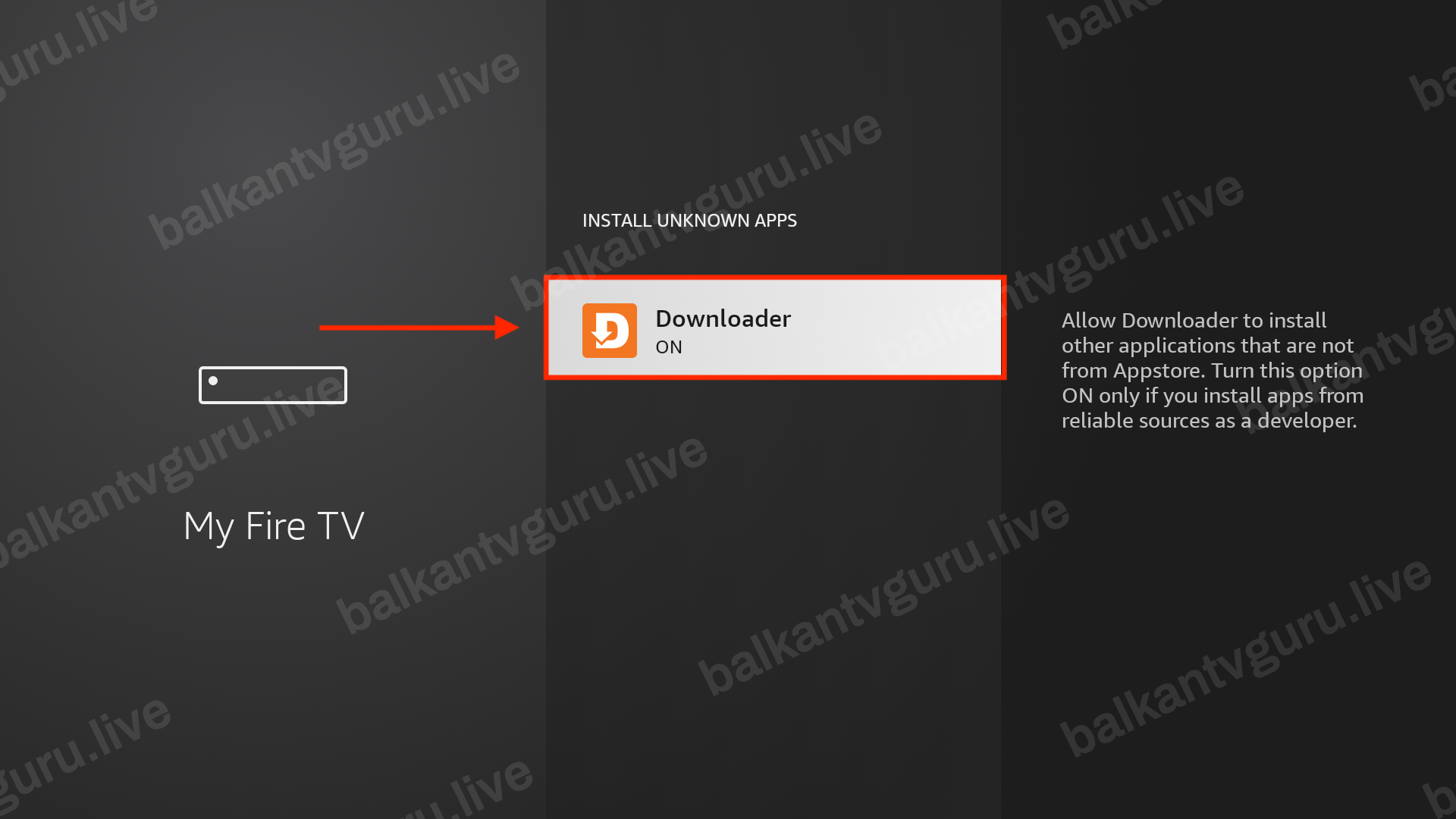 Spisak aplikacija sa prekidačem za Downloader u položaju uključeno.